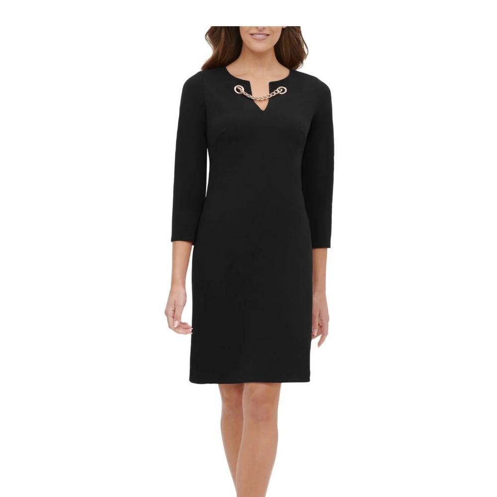 Tommy Hilfiger grommet-neck shift dress in black size 2.